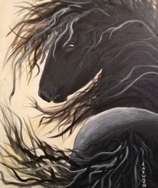 Beautiful Fantasy Black Horse With Wild Mane - Paint and sip event at Logan's Roadhouse Chico in Chico, CA - PaintNite.com