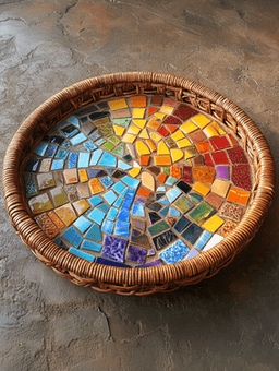 Make a Colorful Mosaic Tray - 12" Rattan Round Serving Tray thumbnail