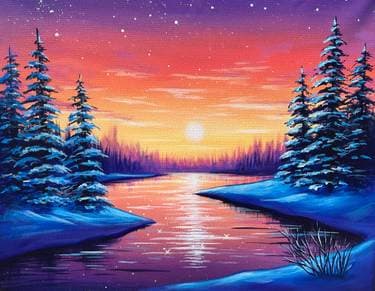 Winter Solstice Sunrise - Paint and sip event at The Rec Room - Square One in Mississauga, ON - PaintNite.com