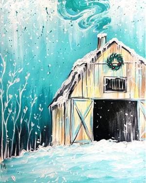 Winter Barn In Teal - Paint and sip event at Definitive Brewing Kittery in Kittery, ME - PaintNite.com