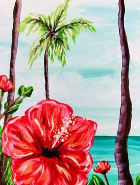Vintage Hawaii Hibiscus - Paint and sip event at The Cinders Bar in Sacramento, CA - PaintNite.com