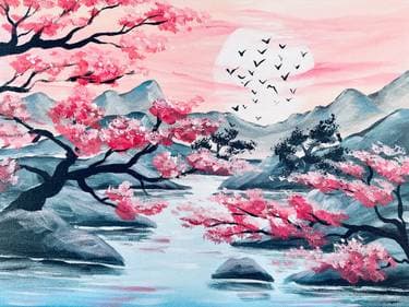 Moon River Cherry Blossom - Paint and sip event at Kingston House in Toronto, ON - PaintNite.com