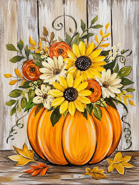 Sunflower Floral Bouquet Pumpkin - Paint and sip event at Paliotti’s Italian Restaurant in Abbotsford , BC - PaintNite.com