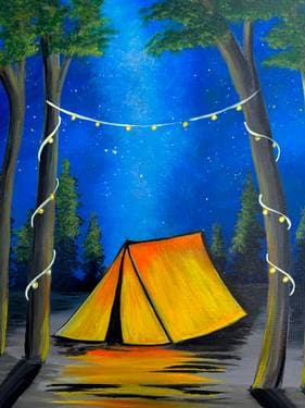 Camping under the stars - Paint and sip event at Cool River Pizza in Rocklin, CA - PaintNite.com
