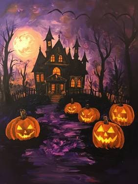 The Haunted Mansion at Moonlight - Paint and sip event at Famoso Italian Pizzeria in Sherwood Park, AB - PaintNite.com