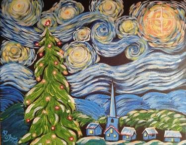 Starry Christmas Night - Paint and sip event at Woodfire Tavern in Long Grove , IL - PaintNite.com