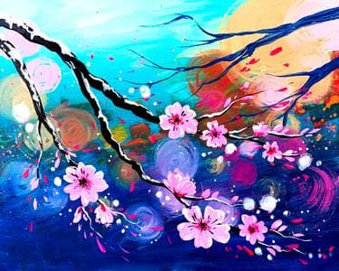 Electric Cherry Blossom - Paint and sip event at Embassy Suites Santa Clara in SANTA CLARA, CA - PaintNite.com