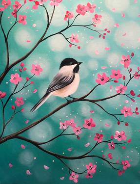Chickadee Cherry Blossoms — Painting