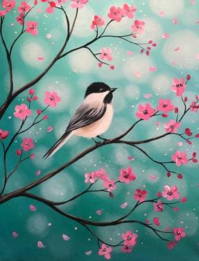 Chickadee Cherry Blossoms - Paint and sip event at Dog Haus Canoga Park in Canoga Park, CA - PaintNite.com
