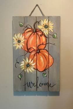 Pumpkins and Sunflowers on Wood Panel - Paint and sip event at CCC Private Event in downey, CA - PaintNite.com