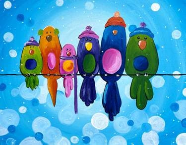 Winter Birds on a Wire - Paint and sip event at Rudy's Diner-Harrington in Harrington, DE - PaintNite.com
