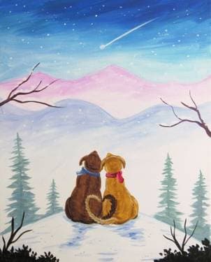 Doggy Winter Wishes - Paint and sip event at ERTHYA Restaurant in Cupertino, CA - PaintNite.com