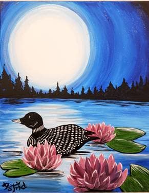 Muskoka Moon Midnight Loon - Paint and sip event at Gomoku Restaurant in Oshawa, ON - PaintNite.com