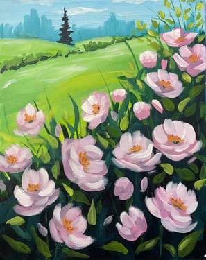 Pink Blooms & Green Fields - Paint and sip event at Wild Wing Woodside Square in SCARBOROUGH, ON - PaintNite.com
