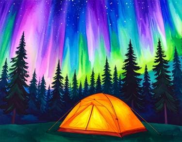 Camping Under the Northern Lights - Paint and sip event at Lionheart British Pub & Restaurant in Mississauga, ON - PaintNite.com