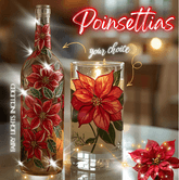 Poinsettias Glass Painting: CHOOSE Vase or Wine Bottle with Fairy Lights thumbnail