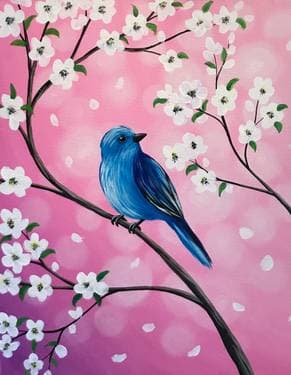 Bluebird Bokeh Blossoms - Paint and sip event at CW Coop's in Barrie, ON - PaintNite.com