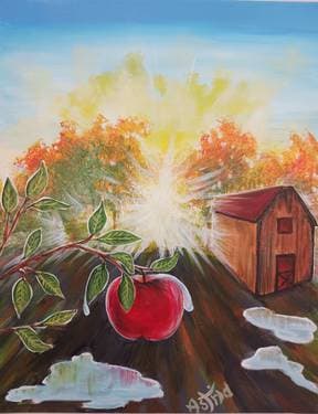 Apple Farm Sunburst - Paint and sip event at Two Blokes Cider in Port Perry, Durham Region, ON - PaintNite.com