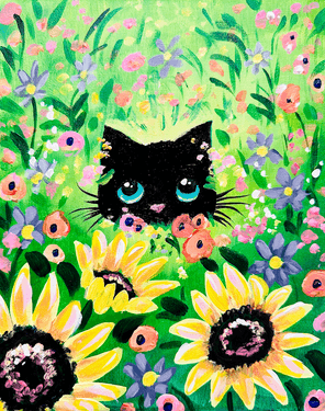Sunflower Garden Cat - Paint and sip event at Boston Pizza_Main St W in Hamilton, ON - PaintNite.com
