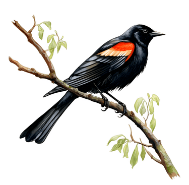 WATERCOLOR Red Winged Blackbird with Jade Scarlett
