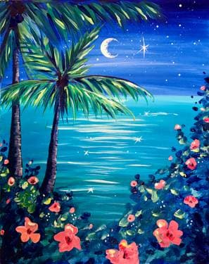 Crescent Moon Beach - Paint and sip event at ERTHYA Restaurant in Cupertino, CA - PaintNite.com