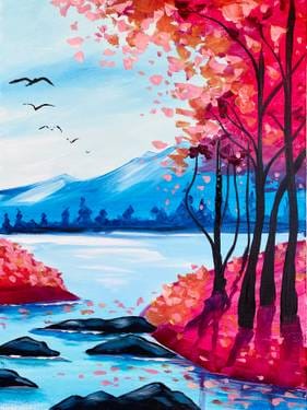 Autumn Lakeside View — Painting