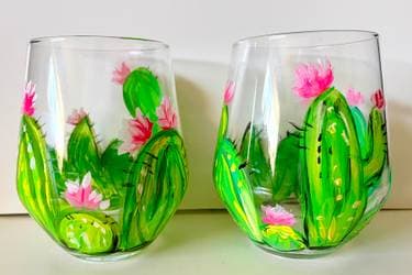Cute Cactus Wine Glasses - Paint and sip event at Big Willies in Salt Lake City , UT - PaintNite.com