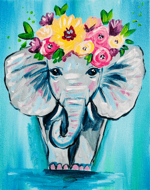Floral Elephant Baby - Paint and sip event at Lord Hobo Brewing Company in WOBURN, MA - PaintNite.com