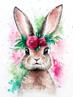 Bunny in Roses Watercolour thumbnail