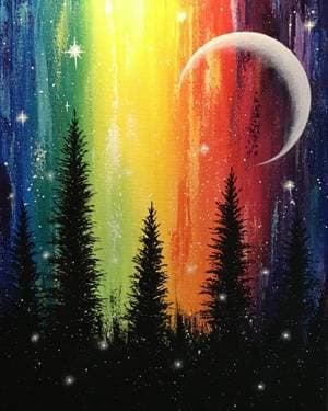 Rainbow Forest Magic - Paint and sip event at Tin Roost in North Liberty, IA - PaintNite.com