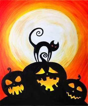 Halloween pumpkins and a cat - Paint Nite event in Harrington, DE