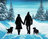 A Couple Walking The Dog in the Winter Snow thumbnail