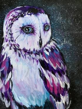 Midnight Woodland Owl - Paint and sip event at The Canadian Icehouse in Edmonton, AB - PaintNite.com