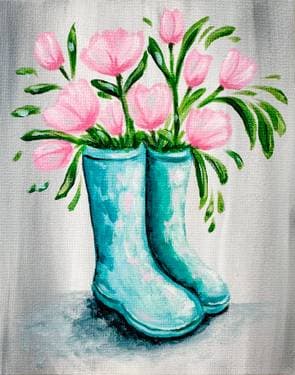 Tulips in Blue Boots - Paint and sip event at Kelseys Grandpark in MISSISSAUGA, ON - PaintNite.com