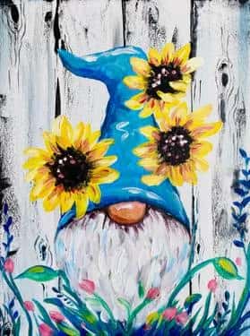 Grateful Gnome with Sunflowers