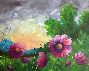 Spring Mountain Meadow Sunset — Painting