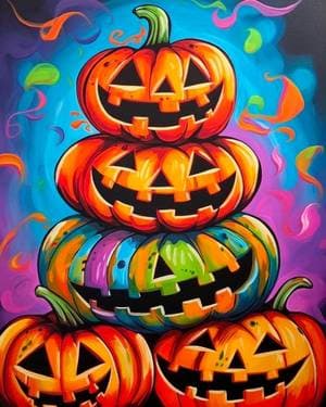 Halloween Pumpkins - Paint and sip event at Cap's Oak Street Bar & Grill in Brentwood, CA - PaintNite.com