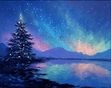 Twinkling lights over the Aurora Borealis - Paint Nite event in Vancouver, BC
