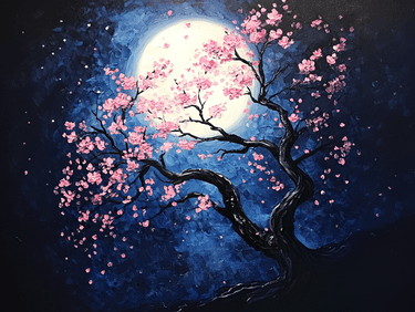 Blue Moon Cherry Blossom - Paint and sip event at Momo's Sport Bar and Grill Too (Bayport) in Bayport, NY - PaintNite.com