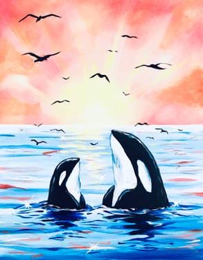 Orca Sunset Love — Painting