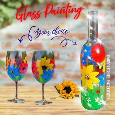 "Summer Blooms," CHOOSE: 2 wine glasses or 1 Wine Bottle w/ fairy lights - Paint Nite event in Claremont, CA