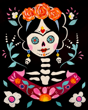 Celebrate Frida Custom Black Canvas - Paint and sip event at Urban 360 Pizza Grill and Tap House in Albuquerque, NM - PaintNite.com