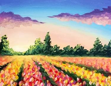 Sunset Tulip Meadow Symphony - Paint and sip event at Old Spaghetti Factory in Duarte, CA - PaintNite.com