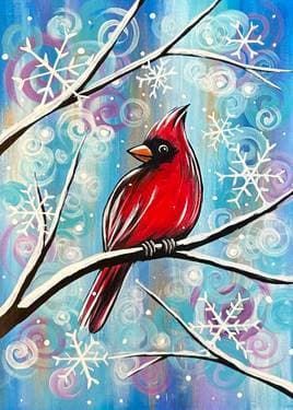 Whimsical Winter Cardinal - Paint and sip event at The Tap - Regina in Regina, SK - PaintNite.com
