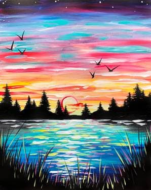 Pastel Rainbow Lake - Paint and sip event at Nixx Pub in Calgary, AB - PaintNite.com