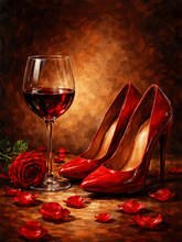 Red High Heels, A Glass of Wine & A Rose thumbnail