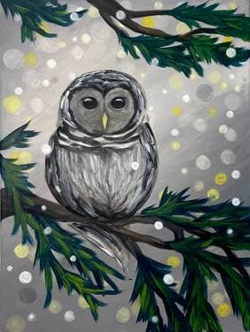 Ready for winter owl - Paint and sip event at Small Gods Brewery in Sidney, BC - PaintNite.com