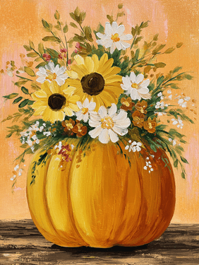 Floral Fall Pumpkin Bouquet - Paint and sip event at Momo's Sport Bar and Grill Too (Bayport) in Bayport, NY - PaintNite.com