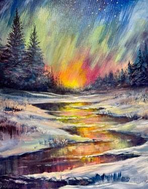 Northern Lights in Winter - Paint and sip event at ALE - Amberwood Lounge & Eatery in Ottawa, ON - PaintNite.com
