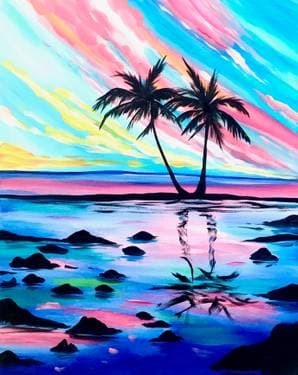 Rockin' Sunset Palms - Paint and sip event at Kelseys Grandpark in MISSISSAUGA, ON - PaintNite.com